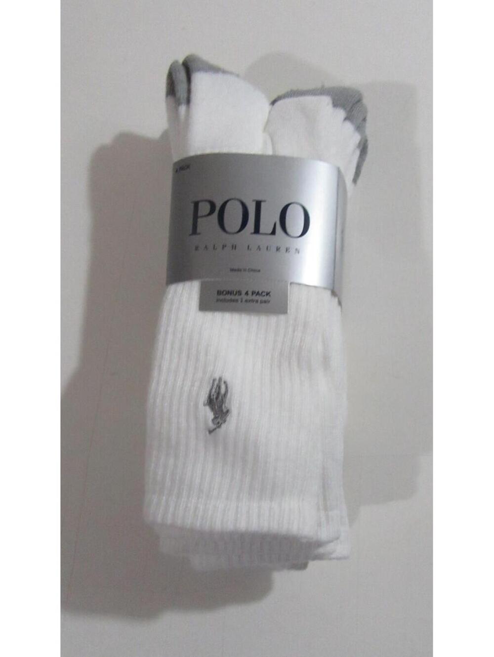 Polo Ralph Lauren Mens Contrast Heel Crew Socks White/Grey